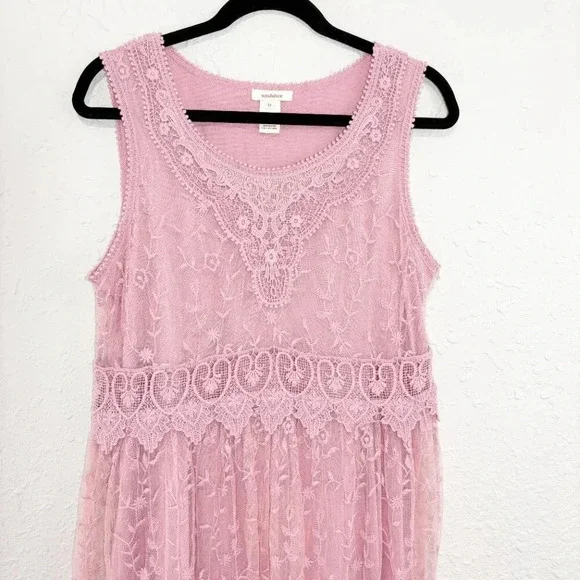 Sundance Pink Lace Sleeveless Boho Feminine Midi Dress Women's Size 12 - Picture 4 of 8